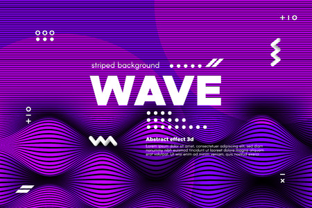 Abstract Violet Waves Concept. 3d Poster with Distorted Stripes. Linear Banner with Movement of Surface. Flow Background with Ripple. Modern Wave Cover for Business, Web Design, Flyer, Brochure.のイラスト素材