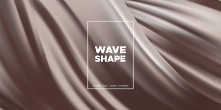 Abstract Chocolate Background, Fluid Shape. Brown Silk, 3d Waves in Movement. Melted Milk Chocolate Concept. Landing Page Template with Wavy Tasty 3D Forms in Cocoa or Coffee Colors. Smooth Chocolate.のイラスト素材
