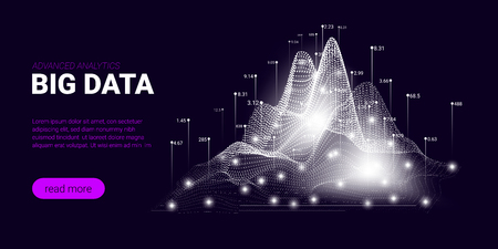 Big Data Analytics, Artificial Intelligence Concept. Technology Landing Page Template. Business Analytics Presentation, Quantum Computing. Signal Cryptography Infographic Illustrations. Energy Stream.のイラスト素材