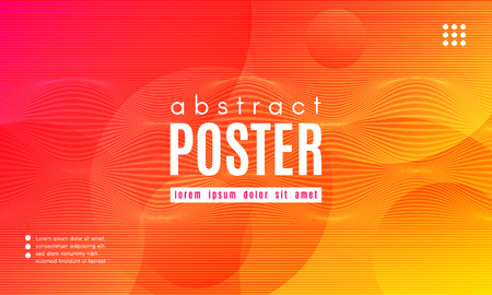 Abstract Geometric Background. Fluid Shapes Composition. Wave Liquid with Distorted Lines. Striped Geometric Poster in Red, Yellow and Orange Colors Design. Landing Page Concept with Vibrant Gradient.のイラスト素材