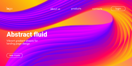 Colorful 3d Abstract Background. Landing Page Concept. Neon Fluid Shape Vector Composition. Glow Banner with Wave Gradient Shapes. 3d Poster for Website Design. Movement of 3d Abstract Liquid Forms.のイラスト素材