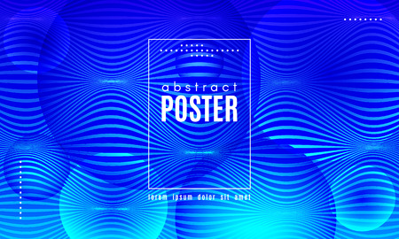 Blue Liquid Shapes. Abstract Poster with Distortion of Wave Stripes. Vector Gradient Background with Movement of Liquid. 3d and Light Effect. Minimal Template for Web Page. Blue Liquid Composition.のイラスト素材