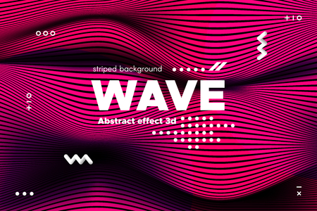 3d Abstract Striped Background. Linear Banner with Distortion and Movement of Surface. Wave Template in Pink Colors. Flow Ripple Concept. Abstract Poster in Modern Style for Business and Web Design.のイラスト素材