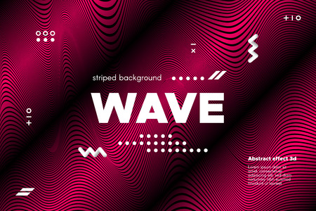 3d Abstract Striped Background. Linear Banner with Distortion and Movement of Surface. Wave Template in Pink Colors. Flow Ripple Concept. Abstract Poster in Modern Style for Business and Web Design.のイラスト素材