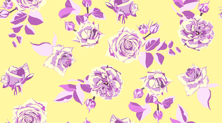 Retro Rose Pattern for Print, Fabric. Flowers Seamless Vintage Background. Rose Pattern. Watercolor Style. Rustic Wedding Decorative Floral Elements. Hand Drawing Spring or Summer Roses with Leaves.のイラスト素材