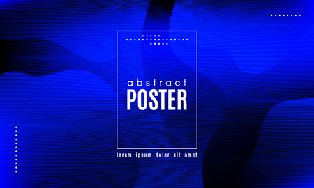 Abstract Blue Background. Landing Page Concept. Fluid Shapes Composition with Wave Stripes. Linear Gradient Poster for Web Design. Movement and Distortion Effect. Futuristic Blue Abstract Background.のイラスト素材