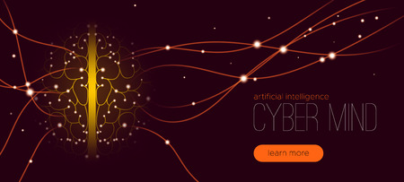 Futuristic Science and Technology. Cyber Mind Concept, Artificial Intelligence. Digital Brain, Science Innovation, Big Data Analysis and Visualization. Idea of Neural Connection, Modern AI Technology.のイラスト素材