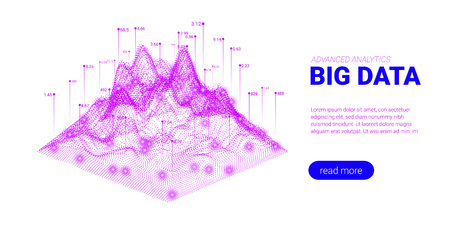Big Data Visualization. Abstract Technology Background with Glow and Movement Effect. Landing Page Futuristic Template with Big Data Analysis. Energy Stream Concept. Process of Big Data Sorting.のイラスト素材