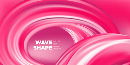 Pink Wave Brush Shape, Abstract Background. 3d Liquid, Flow Poster. Vector Gradient Mesh Dynamic Banner. Acrylic Brush Paint Banner. Movement of Wave Form. Graphic Artwork, Colorful Brush Painted.のイラスト素材