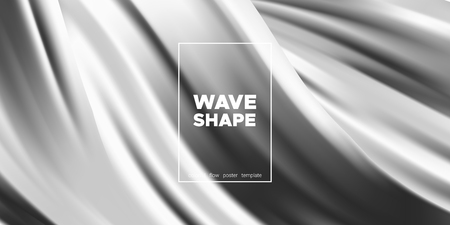 Monochrome Banner, Ink or Brush Stroke. 3d Liquid Shape, Abstract Fluid, Metallic Oil Effect. Monochrome Wallpaper with Wave Shape in Movement. Vector Geometric Placard, Banner, Cover or Landing Page.のイラスト素材