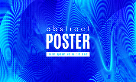 Blue Liquid Shapes. Abstract Poster with Distortion of Wave Stripes. Vector Gradient Background with Movement of Liquid. 3d and Light Effect. Minimal Template for Web Page. Blue Liquid Composition.のイラスト素材
