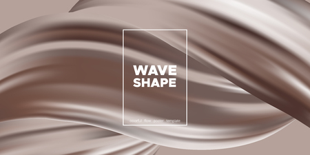 Abstract Chocolate Background, Fluid Shape. Brown Silk, 3d Waves in Movement. Melted Milk Chocolate Concept. Landing Page Template with Wavy Tasty 3D Forms in Cocoa or Coffee Colors. Smooth Chocolate.のイラスト素材