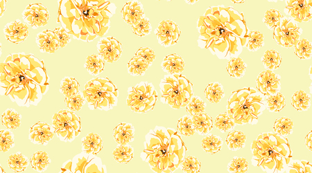 Pastel Roses or Peony, Floral Seamless Pattern. Watercolor Flowers in Vintage Style. Wedding Print in Pastel Color Design. Rustic Texture, Decoration, Card Invitation. Yellow and Orange Pastel Print.のイラスト素材