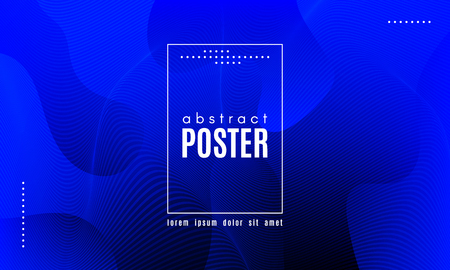 Abstract Blue Background. Landing Page Concept. Fluid Shapes Composition with Wave Stripes. Linear Gradient Poster for Web Design. Movement and Distortion Effect. Futuristic Blue Abstract Background.のイラスト素材