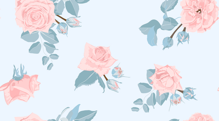 Pastel Floral Pattern, Vintage Pink Roses in Watercolor Style. Wedding Print, Retro Flowers Background, Rustic Design. Floral Seamless Pattern in Pastel Colors. Feminine Floral Fashion Illustration.のイラスト素材