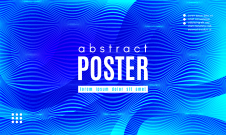 Blue Liquid Shapes. Abstract Poster with Distortion of Wave Stripes. Vector Gradient Background with Movement of Liquid. 3d and Light Effect. Minimal Template for Web Page. Blue Liquid Composition.のイラスト素材