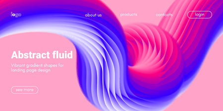 Abstract Background, Landing Page Template. Colorful Fluid Shape with Movement. Abstract Wave Poster, Futuristic Banner. 3d Liquid Background or Wallpaper. Vector Gradient Abstract Brochure Design.のイラスト素材