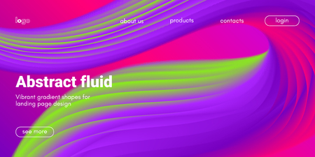 Pink, Purple and Green Abstract Background. 3d Fluid Design, Landing Page Wave Concept. Colorful Liquid Shape in Movement. Abstract Brochure for Web. Flow Banner. Vector Gradient Abstract Background.のイラスト素材