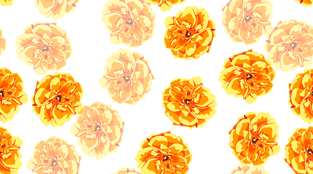 Orange Flowers, Seamless Pattern. Roses or Peony. Vintage Floral Background for Textile Print. Yellow Flowers Hand Drawn in Watercolor Style. Elegant Feminine Texture for Fabric. Flowers Illustration.のイラスト素材