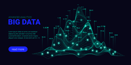 Big Data Analytics, Artificial Intelligence Concept. Technology Landing Page Template. Business Analytics Presentation, Quantum Computing. Signal Cryptography Infographic Illustrations. Energy Stream.のイラスト素材