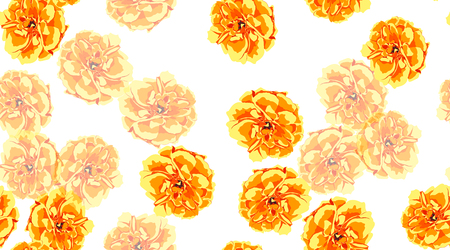 Orange Flowers, Seamless Pattern. Roses or Peony. Vintage Floral Background for Textile Print. Yellow Flowers Hand Drawn in Watercolor Style. Elegant Feminine Texture for Fabric. Flowers Illustration.のイラスト素材