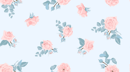 Pastel Floral Pattern, Vintage Pink Roses in Watercolor Style. Wedding Print, Retro Flowers Background, Rustic Design. Floral Seamless Pattern in Pastel Colors. Feminine Floral Fashion Illustration.のイラスト素材