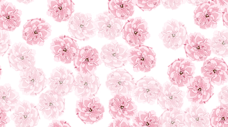 Pink Roses, Watercolor Floral Pattern, Vintage Flowers. Seamless Peony, Wedding Card Invitation Template, Print. Elegant Rustic Roses Drawn in Watercolor Style. Spring or Summer Floral Pastel Texture.のイラスト素材