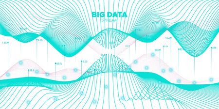 Data Stream. Teal Futuristic Illustration. Science Banner. Fluid Graph Big Data. White Industrial Tech. Futuristic Visualization. Teal Science Poster. Vector Big Data. Virtual System.のイラスト素材