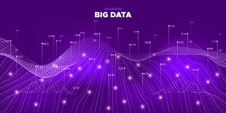 Neon Big Data Screen. Technology Visualization. Big Data Illustration. Purple 3d Abstraction. Background Statistic. 3d Abstraction. Matrix Visualization. Big Data Background.の写真素材