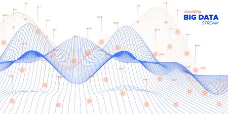 Big Data 3d. Orange Infographic Illustration. Digital Concept. System Big Data. Blue Tech Movement. Technology Visualization. Orange Coding Fractal. Graph Big Data. Virtual Effect.のイラスト素材
