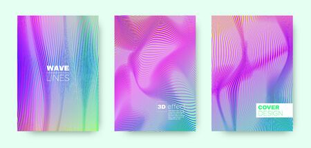 Multicolor Stripe Poster. Abstract 3d Brochure. Dynamic Halftone Gradients. Bright Geometric Covers Set. Hologram Illustration. Modern 3d Stripe Poster. Holographic Halftone Gradients.のイラスト素材