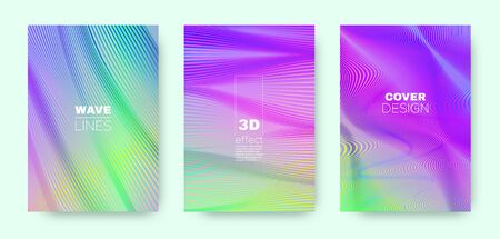 Holographic Stripe Poster. Vector 3d Brochure. Dynamic Halftone Texture. Bright Geometric Covers Set. Holographic Brochure. Vector 3d Vibrant Banner. Holographic Distorted Texture.のイラスト素材