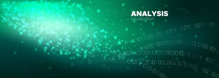 Green Technology Illustration. Big Data Analysis. Neon 3d Digital Particles. Matrix Digits. Glow...