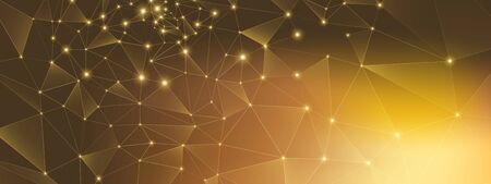 Gold Technology Connection. Big Data 3d. High Depth Network. Glow Triangular Background. Brown...
