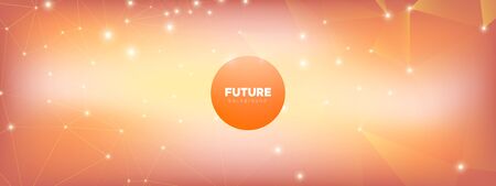 Yellow Futuristic Connection. Technology Texture. Big Data Server. Coral Triangular Banner. Light...