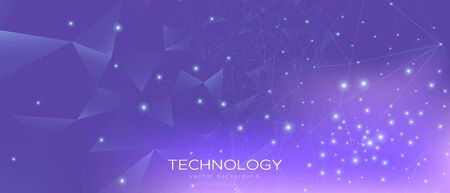 High Big Data Banner. Magic Science Wallpaper. Cosmic Geometric Background. Violet Polygonal Texture. Data Tech Concept. Gradient Science Visualization. Purple Illustration. Technology Data.のイラスト素材