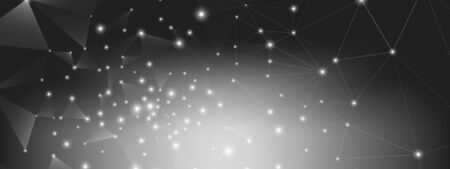 Data Tech Concept. Gray Science Visualization. Black Futuristic Illustration. Dark Polygonal Banner. High Big Data Banner. Monochrome Science Tech Network. Dark Background. Vector Science Flyer.のイラスト素材