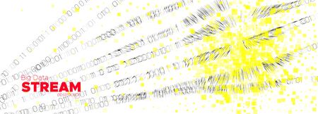 Binary Number Background. Red Tech Banner. Particle Motion. Big Data Concept. Yellow Information...