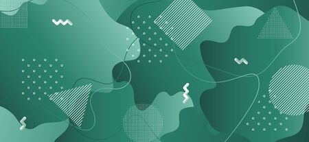 Wave Liquid Shapes. Dark Memphis Background. Green Modern Pattern. Minimal Futuristic Illustration. Wave Fluid Banner. Fashion Memphis Template. Gradient Vector Texture. Wave Fluid Shapes.のイラスト素材
