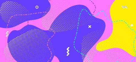 Colorful Cool Texture. Summer Fluid Banner. Vector Abstract Collage. Multicolor Geometric Composition. Child Texture. Fashion Wave Cover. Graphic Geometric Illustration. Bright Child Pattern.のイラスト素材