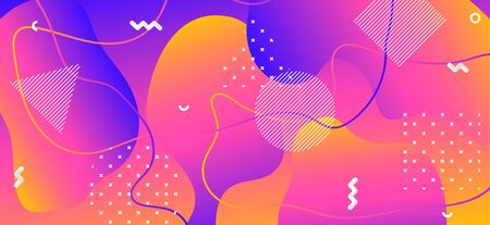Gradient Wave Shapes. Fashion Memphis Ornament. Colorful Futuristic Presentation. Modern Graphic...