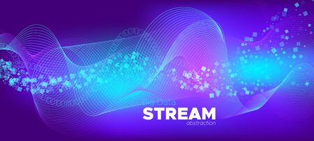 Vector Science Flyer. Matrix Data Stream. Violet Technology Concept. Abstract Binary Flow. Science Wallpaper. Matrix Big Data. Technology Design. Digital Binary Waves. Neon Science Visualization.のイラスト素材