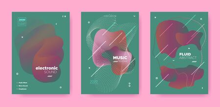 Abstract Fluid Design. Music Party. Electro Dj Sound. Electronic Dance Event. Red Abstract Fluid Concept. Green Music Flyer. Club Dj Sound. Electronic Dance Festival. Red Abstract Fluid Poster.のイラスト素材