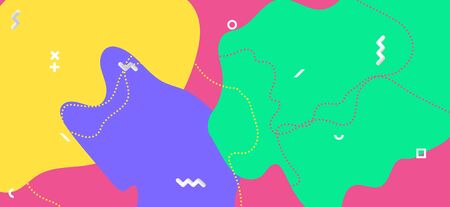 Multicolor Memphis Cover. Graphic Geometric Presentation. Futuristic Fluid Template. Bright Funky...