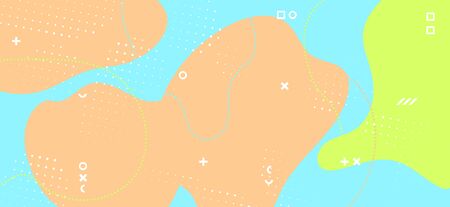 Multicolor Geometric Background. Summer Fluid Design. Vector Memphis Ornament. Colorful Child Texture. Geometric Composition. Graphic Wave Design. Memphis Collage. Pastel Geometric Illustration.のイラスト素材