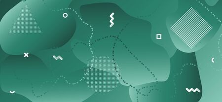 Wave Fluid Shapes. Dark Memphis Background. Gradient Vector Texture. Creative Contemporary Presentation. Wave Fluid Banner. Fashion Abstract Brochure. Green Vector Element. Wave Liquid Shapes.のイラスト素材