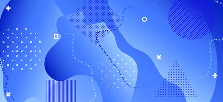 Gradient Fluid Banner. Trendy Liquid Illustration. Abstract Geometric Ornament. Blue Vector Pattern. Creative Fluid Poster. Minimal Liquid Background. Abstract Memphis Brochure. Fluid Shapes.のイラスト素材