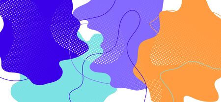 Colorful Memphis Shape. Graphic Abstract Illustration. Futuristic Liquid Template. Purple Flow Ornament. Memphis Poster. Minimal Geometric Decoration. Bright Vector Memphis Design.のイラスト素材