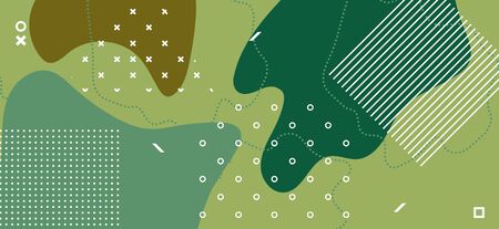 Vector Camouflage Composition. Trendy Green Wave Banner. Minimal Camo Military Ornament. Summer Camouflage Background. Army Fluid Banner. Forest Military Collage. Creative Camouflage Illustration.のイラスト素材
