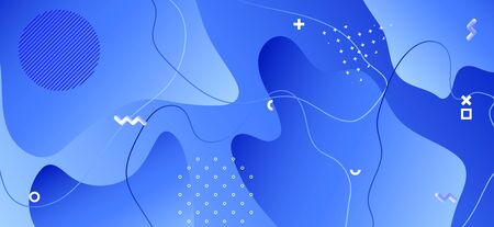 Gradient Fluid Banner. Modern Wave Illustration. Abstract Memphis Brochure. Blue Graphic Artwork. Minimal Fluid Poster. Creative Liquid Illustration. Abstract Geometric Brochure. Fluid Design.のイラスト素材
